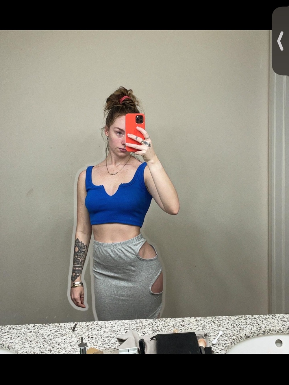 Gray Maxi Skirt with Side Cutouts
